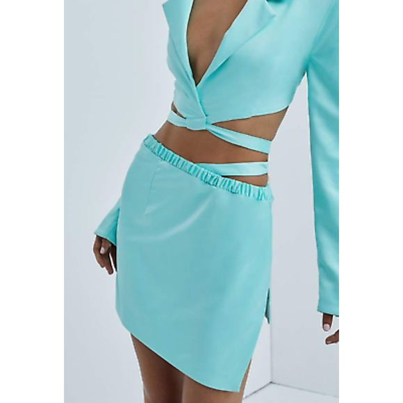 For Love & Lemons Womens Marie Cutout Mini Skirt Aqua Blue Size XXS - Picture 2 of 12